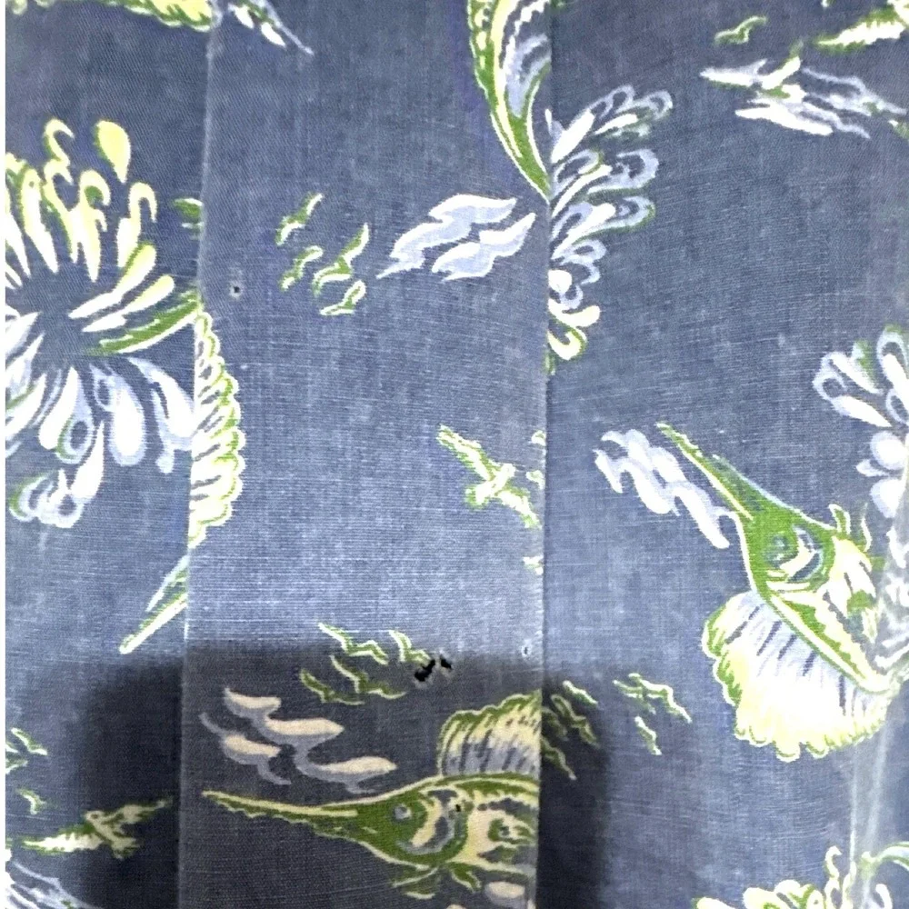 VTG J. Crew Oarsman Blue Marlin Fishing Short Sleeve‎ Camp Shirt Xl Floral Beach